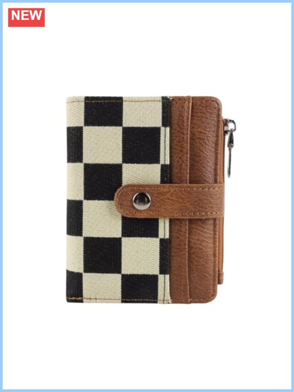 Small Checkered PU Leather RFID Blocking Bifold Wallet with 8 Card Slots